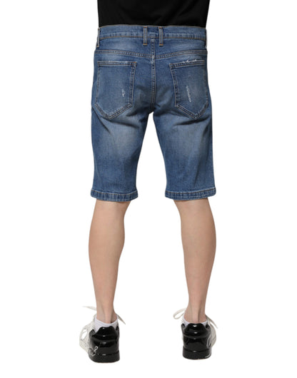 Pantalones cortos de mezclilla bermudas de algodón elástico azul Dolce & Gabbana para hombre