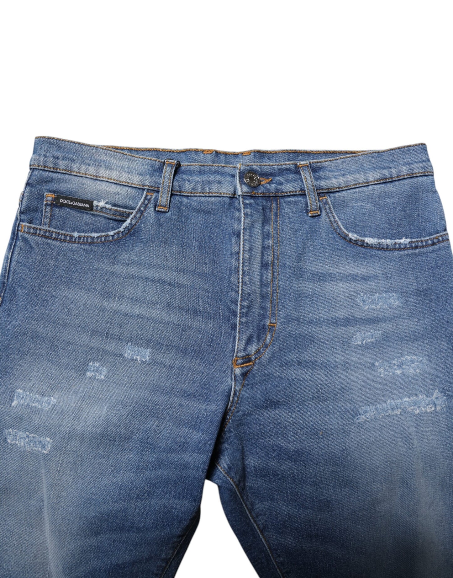 Pantalones cortos de mezclilla bermudas de algodón elástico azul Dolce & Gabbana para hombre