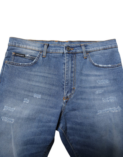Pantalones cortos de mezclilla bermudas de algodón elástico azul Dolce & Gabbana para hombre