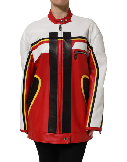 Blouson en cuir multicolore avec fermeture éclair intégrale Dolce & Gabbana