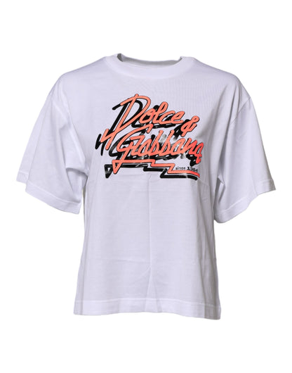 Camiseta Dolce & Gabbana de Algodón Blanco con Estampado Gráfico y Cuello Redondo