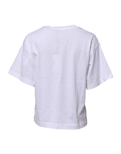 Camiseta Dolce & Gabbana de Algodón Blanco con Estampado Gráfico y Cuello Redondo