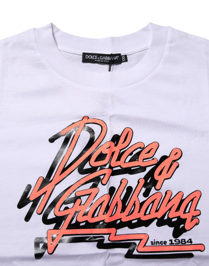 Camiseta Dolce & Gabbana de Algodón Blanco con Estampado Gráfico y Cuello Redondo