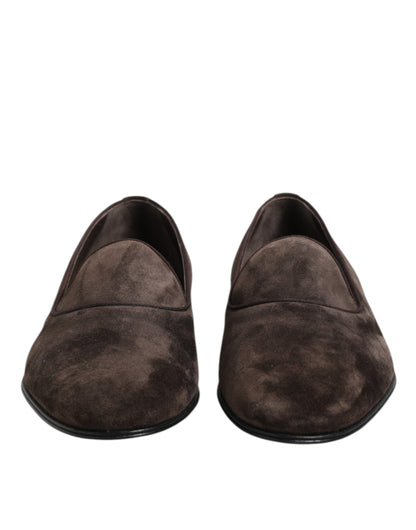 Chaussures Loafers Dolce & Gabbana en Velours Marron et Cuir à Enfiler