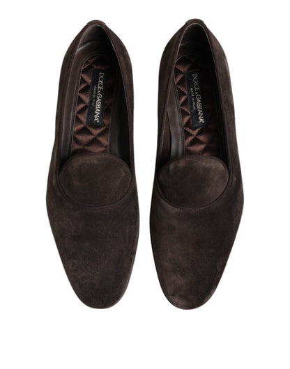 Chaussures Loafers Dolce & Gabbana en Velours Marron et Cuir à Enfiler