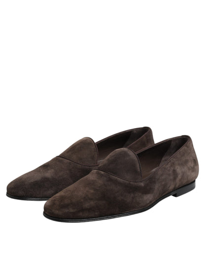 Chaussures Loafers Dolce & Gabbana en Velours Marron et Cuir à Enfiler
