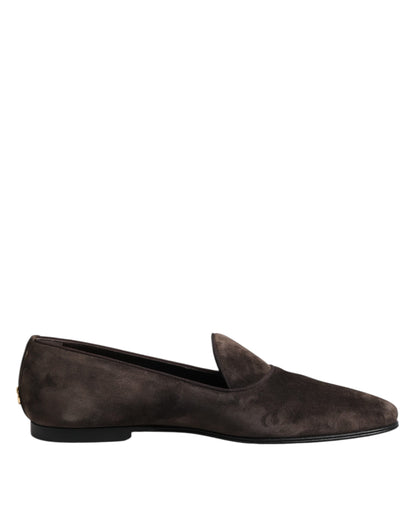 Chaussures Loafers Dolce & Gabbana en Velours Marron et Cuir à Enfiler
