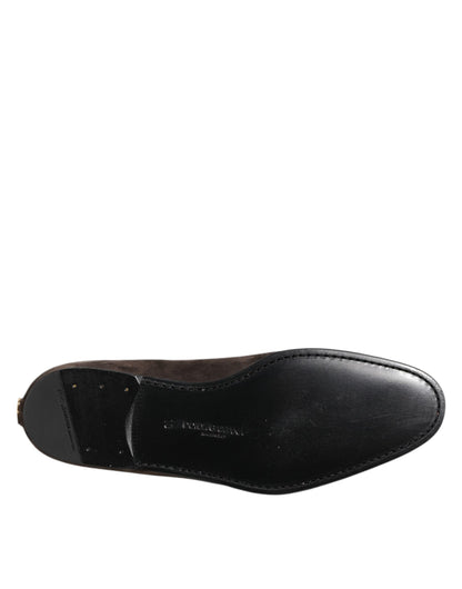 Chaussures Loafers Dolce & Gabbana en Velours Marron et Cuir à Enfiler