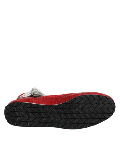 Dolce & Gabbana Red Quilted Leather Lace Up Sneakers Shoes