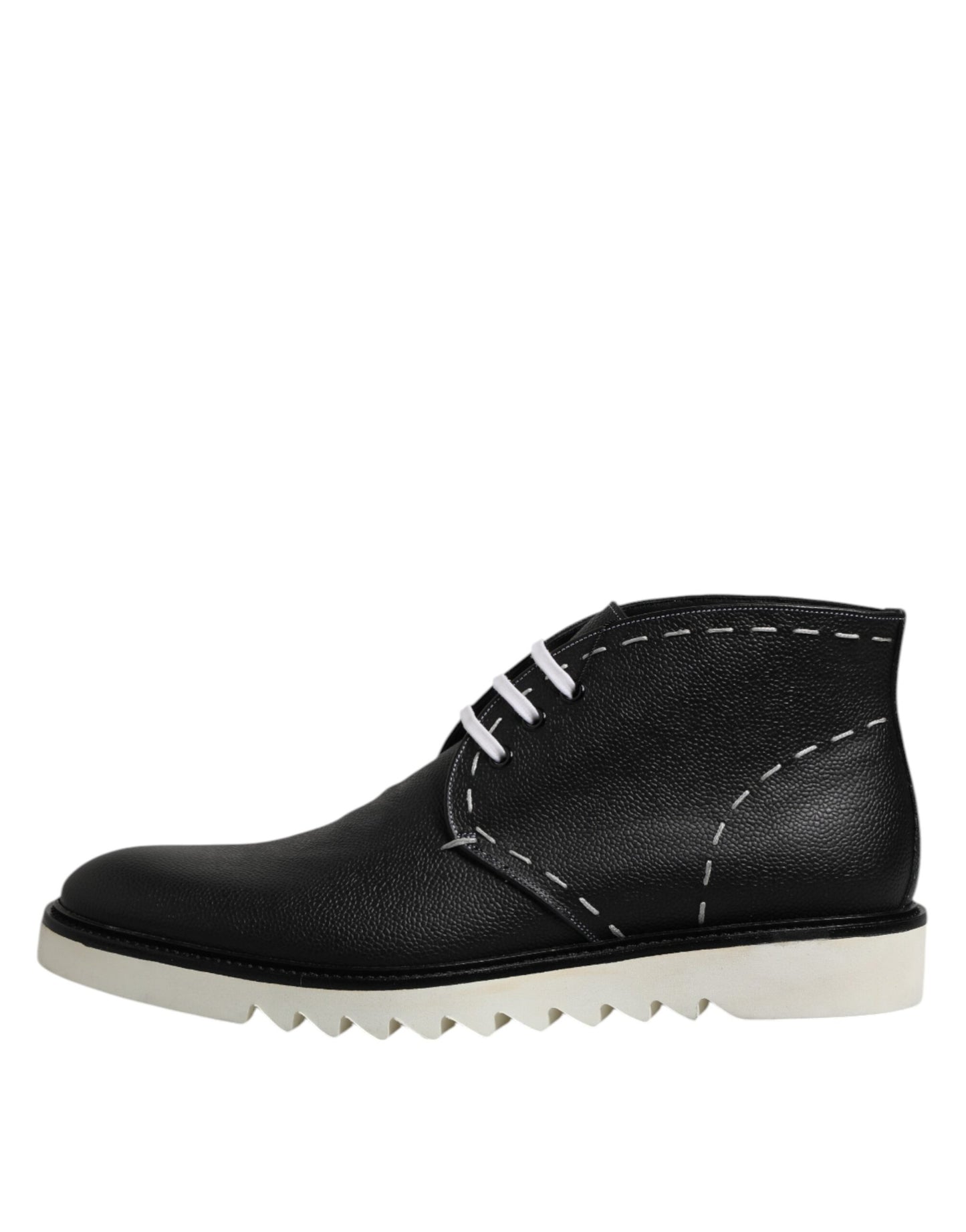 Dolce & Gabbana Black White Leather Ankle Boots Shoes
