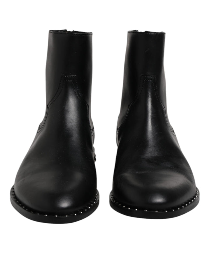 Chaussures cloutées Dolce & Gabbana : Bottines noires en cuir avec logo