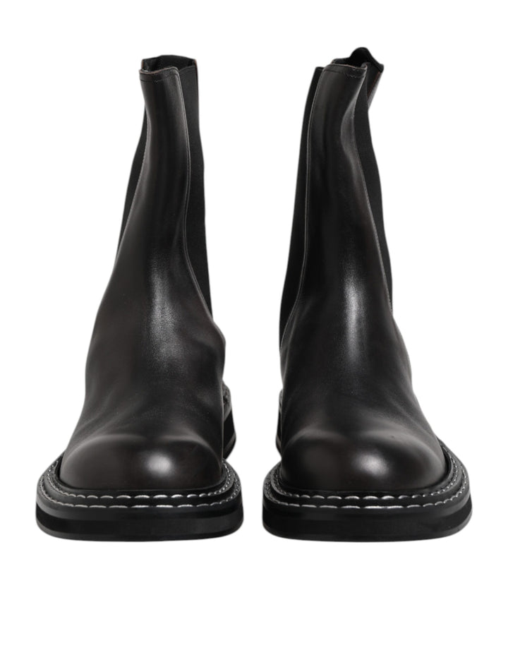 Bottes mi-mollet plates en cuir noir Dolce & Gabbana