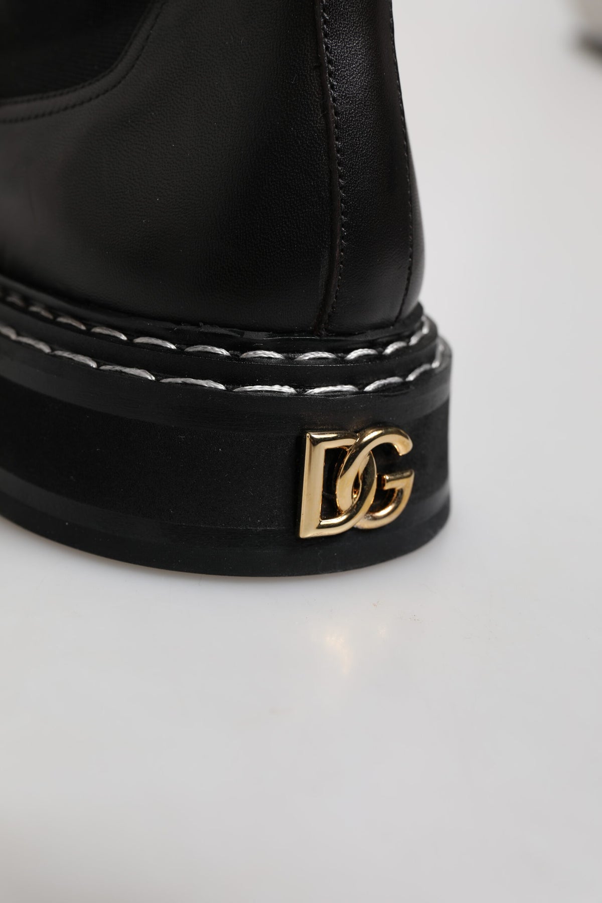 Bottes mi-mollet plates en cuir noir Dolce & Gabbana