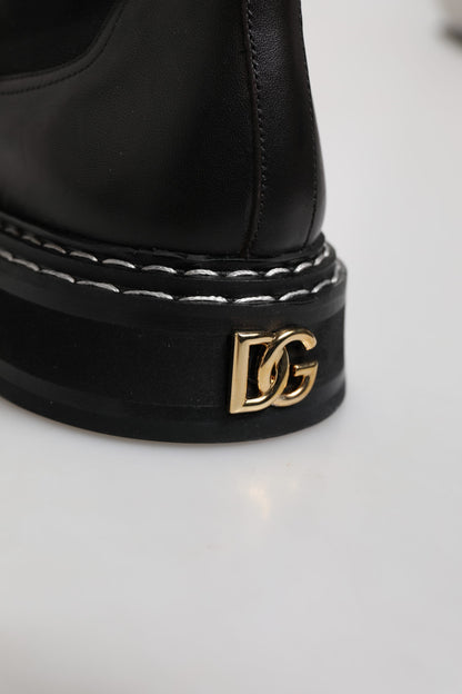 Bottes mi-mollet plates en cuir noir Dolce & Gabbana