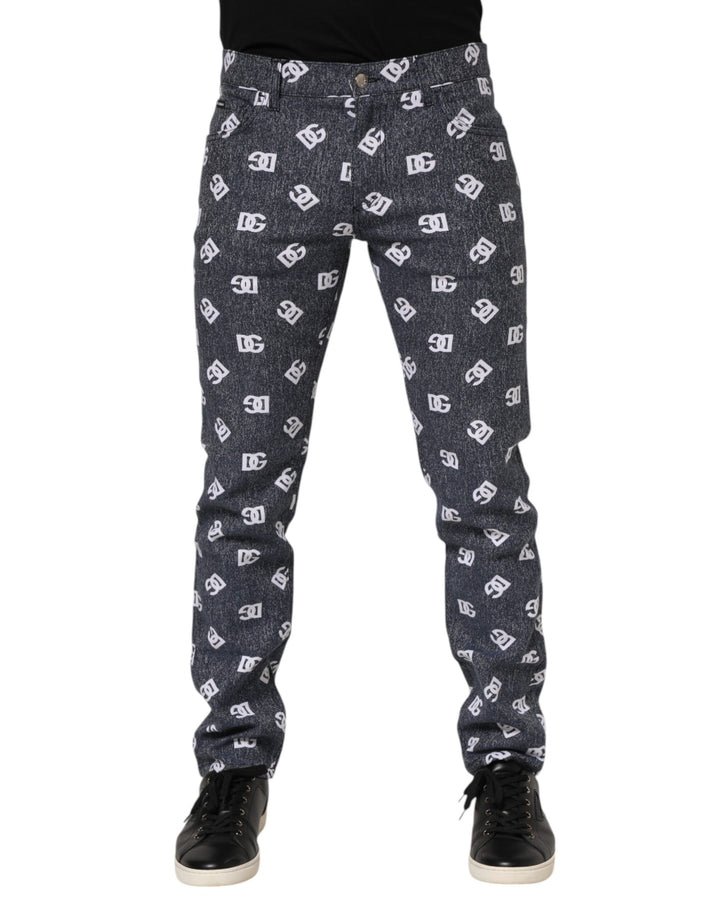 Jeans en denim coupe ajustée skinny en coton gris foncé à logo Dolce & Gabbana
