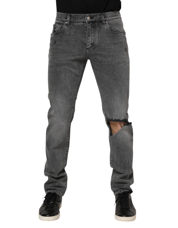 Jeans en denim Dolce & Gabbana gris en coton avec plaque logo