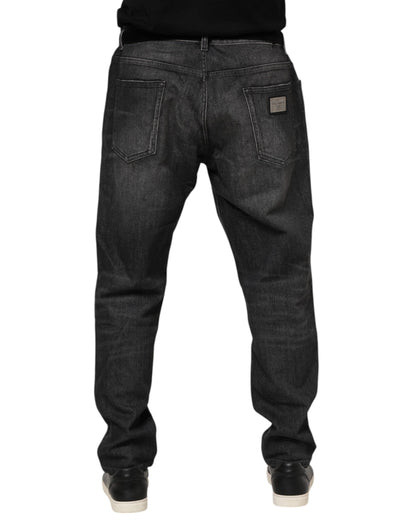 Jeans en denim coupe ample en coton délavé gris Dolce & Gabbana