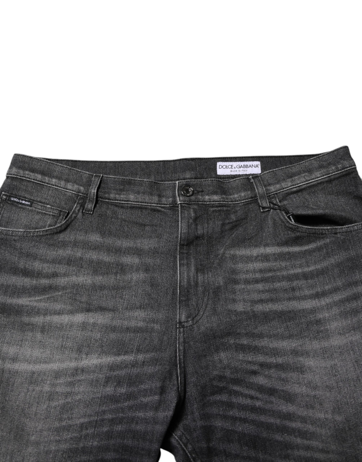 Jeans en denim coupe ample en coton délavé gris Dolce & Gabbana