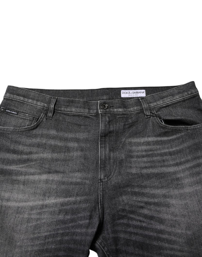 Jeans en denim coupe ample en coton délavé gris Dolce & Gabbana