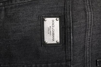 Jeans en denim coupe ample en coton délavé gris Dolce & Gabbana