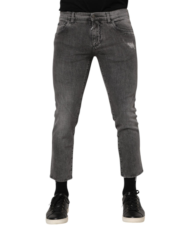 Jean en denim homme Dolce & Gabbana gris en coton avec plaque logo