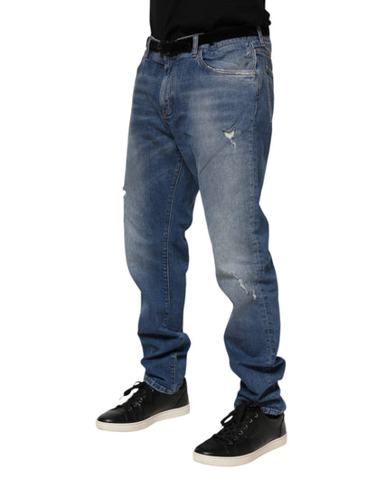 Dolce & Gabbana Blue Washed Cotton Logo Plaque Denim Jeans