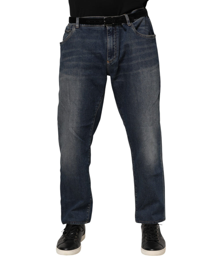 Jean slim Dolce & Gabbana en denim de coton bleu avec plaque logo