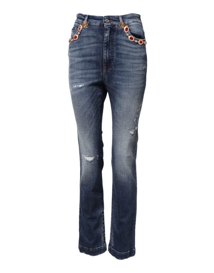 Vaqueros de mezclilla Dolce & Gabbana con adornos de pedrería azul