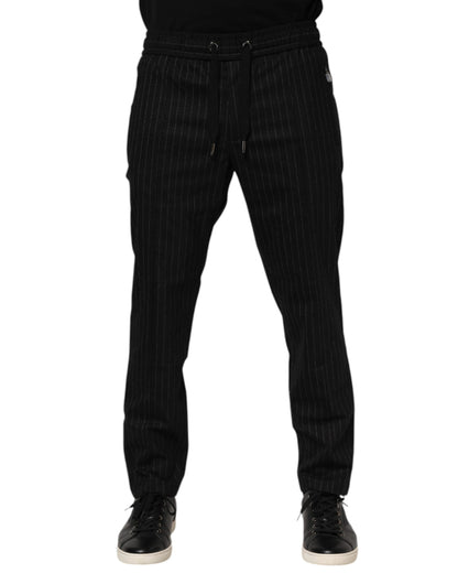 Pantalones jogger de lana a rayas negros para hombre de Dolce & Gabbana