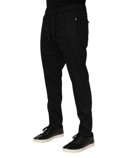 Pantalones jogger de lana a rayas negros para hombre de Dolce & Gabbana