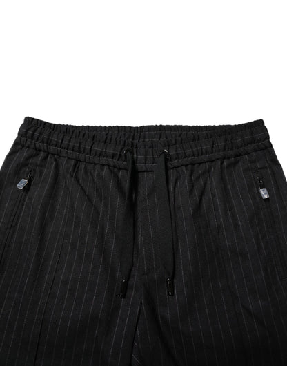 Pantalones jogger de lana a rayas negros para hombre de Dolce & Gabbana