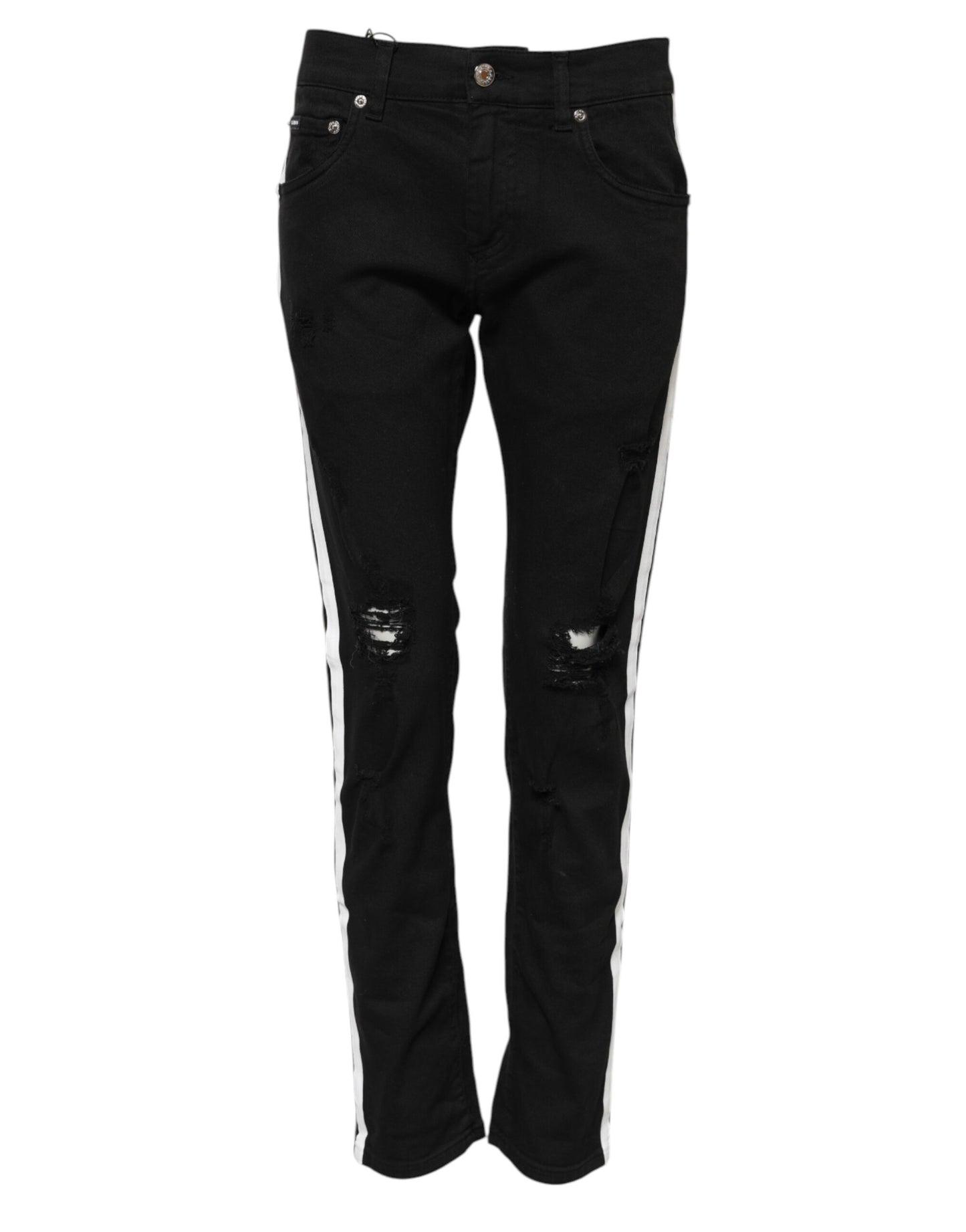 Jeans vaqueros ajustados Dolce & Gabbana negros con forro blanco deshilachado