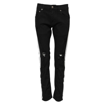 Jeans vaqueros ajustados Dolce & Gabbana negros con forro blanco deshilachado