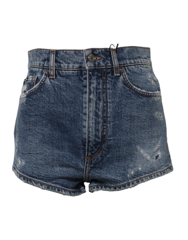 Dolce & Gabbana Pantalones cortos de algodón vaquero azul rasgado