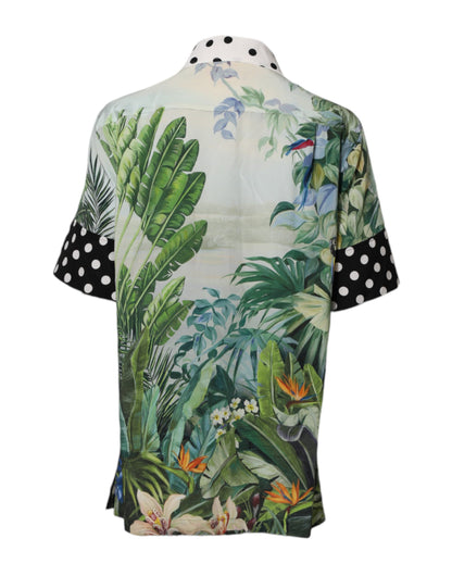 Camisa con cuello de seda estampada multicolor Dolce & Gabbana