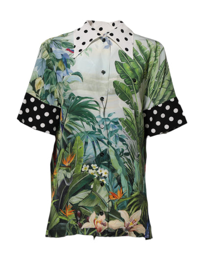 Camisa con cuello de seda estampada multicolor Dolce & Gabbana