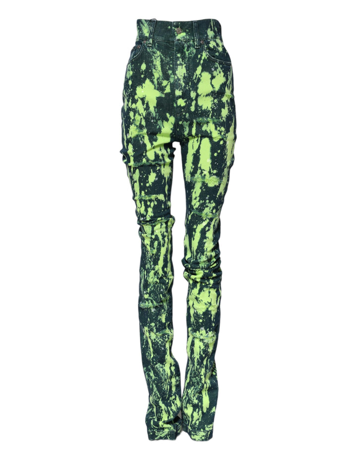 Jeans de talle alto Dolce & Gabbana de mezclilla con salpicaduras de color verde