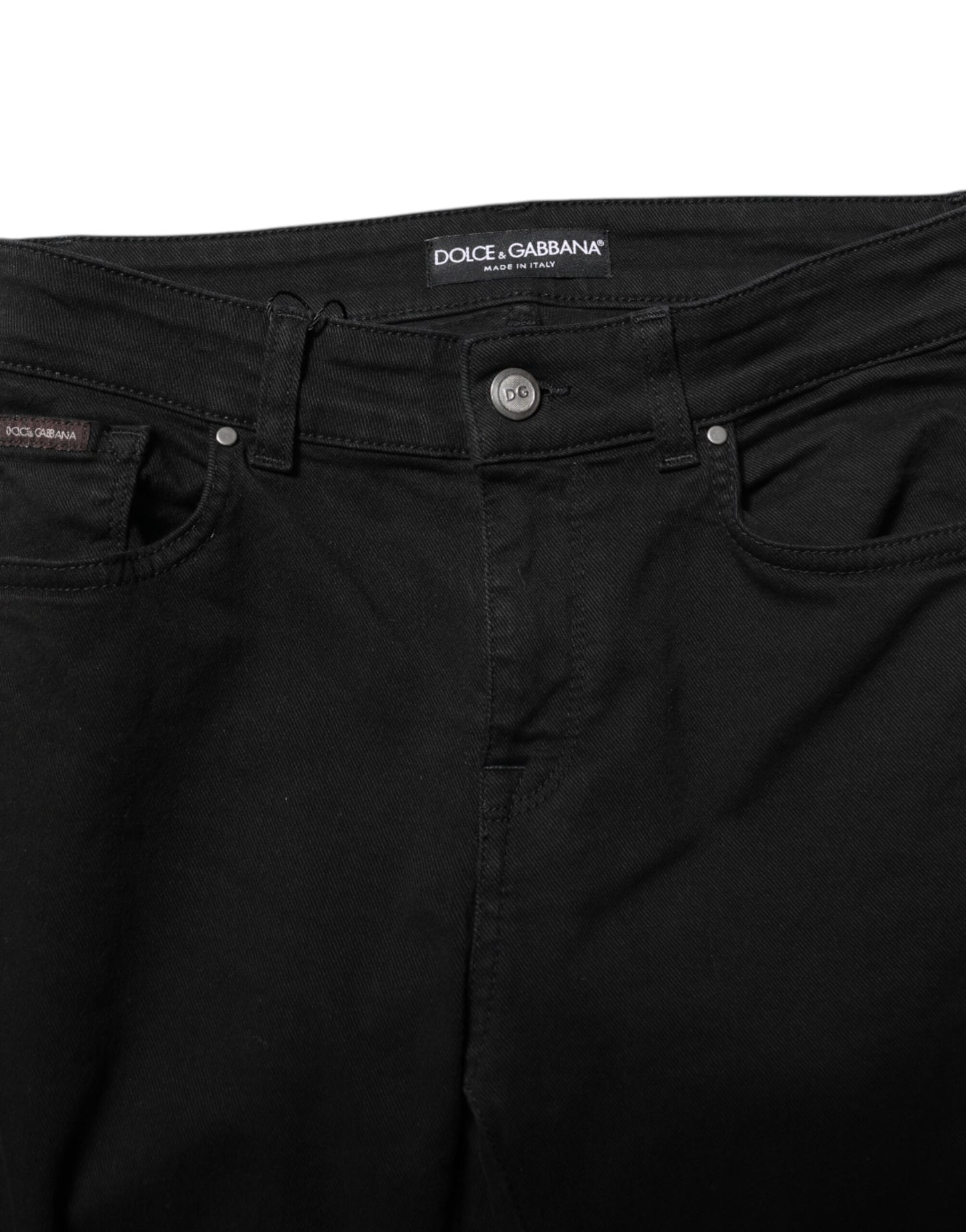 Dolce & Gabbana Black Cotton Logo Skinny Mid Waist Denim Jeans