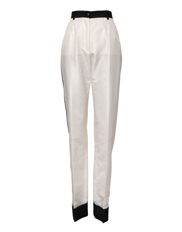 Dolce & Gabbana White High Waist Straight Dress Trouser Pants