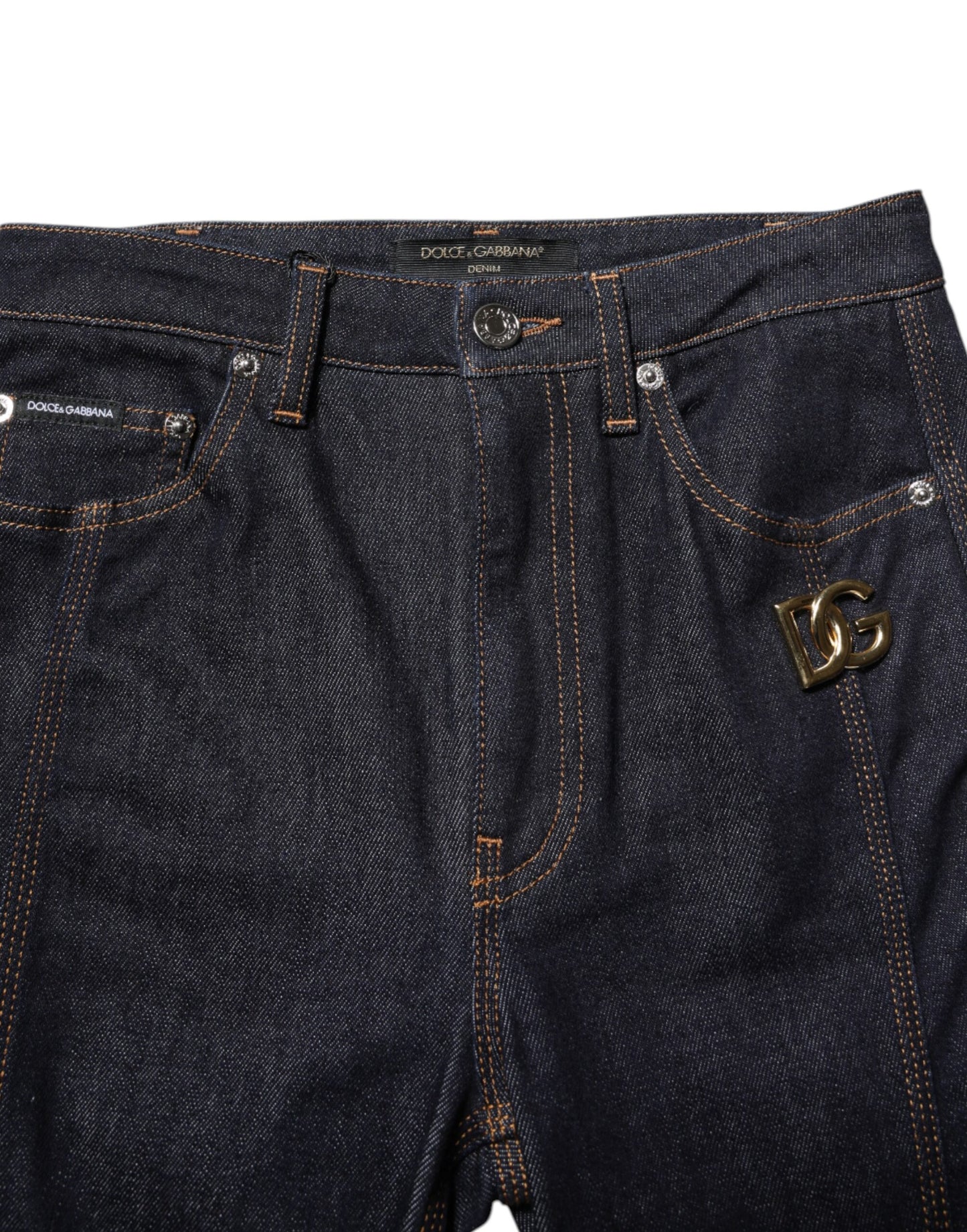 Dolce & Gabbana Jean en denim noir, coupe bottillon, taille mi-haute en coton
