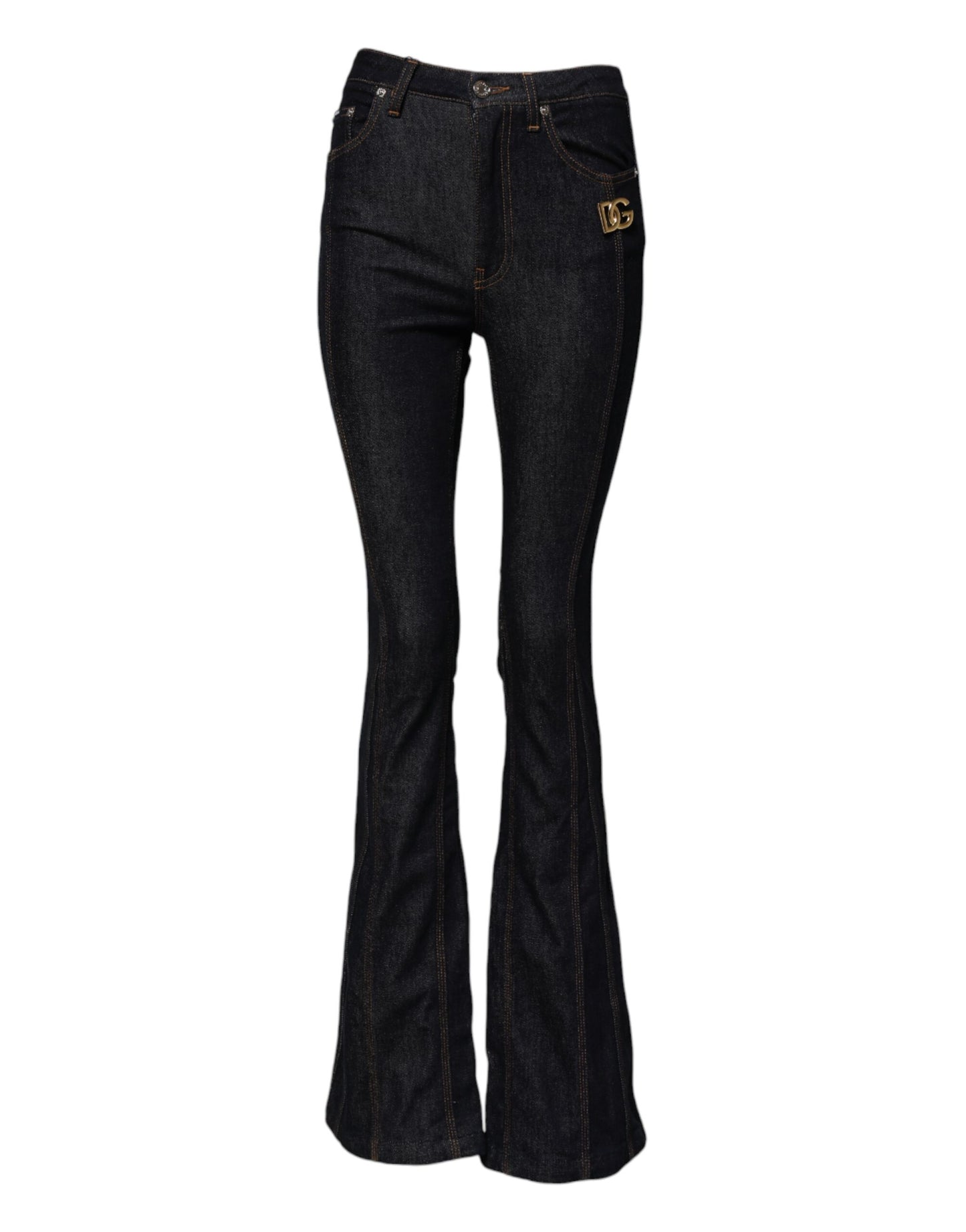 Dolce & Gabbana Jean en denim noir, coupe bottillon, taille mi-haute en coton