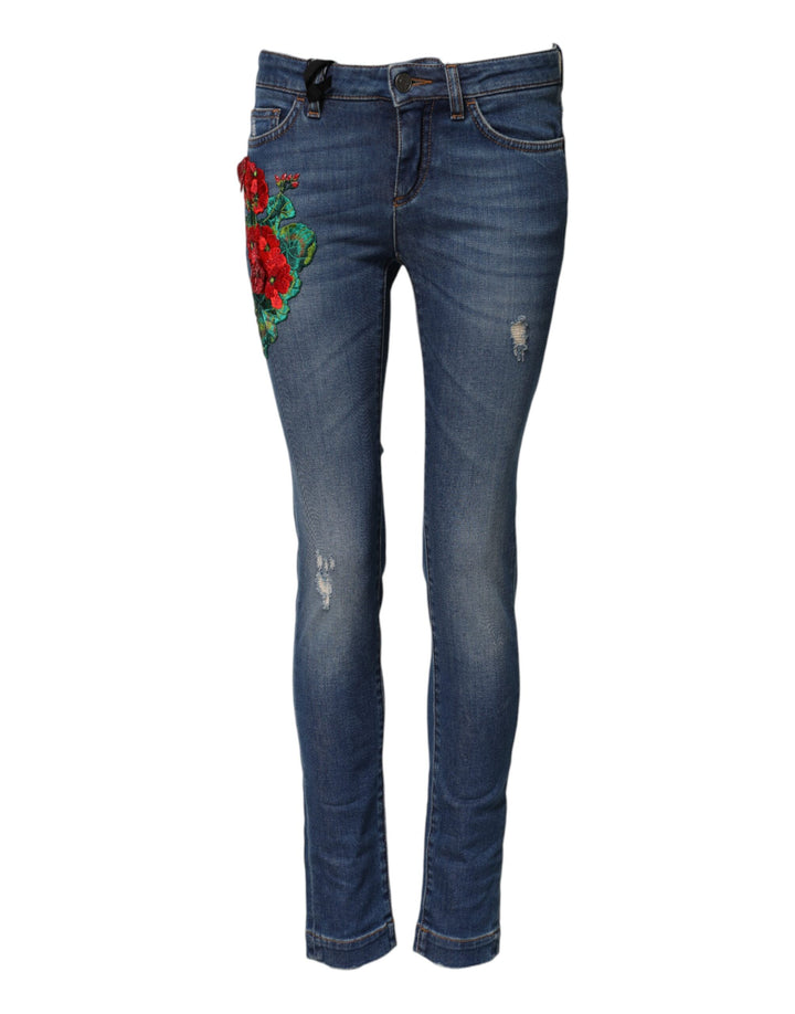 Jeans ajustados de tiro medio de algodón azul de Dolce & Gabbana