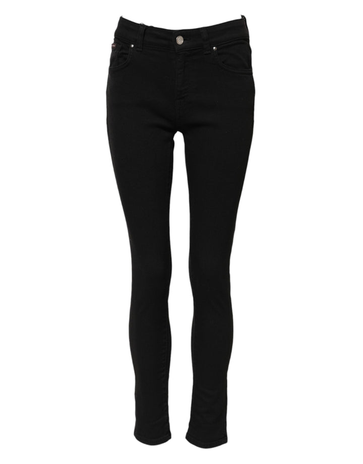 Vaqueros de mezclilla pitillo de algodón negro con logo y tiro medio de Dolce & Gabbana