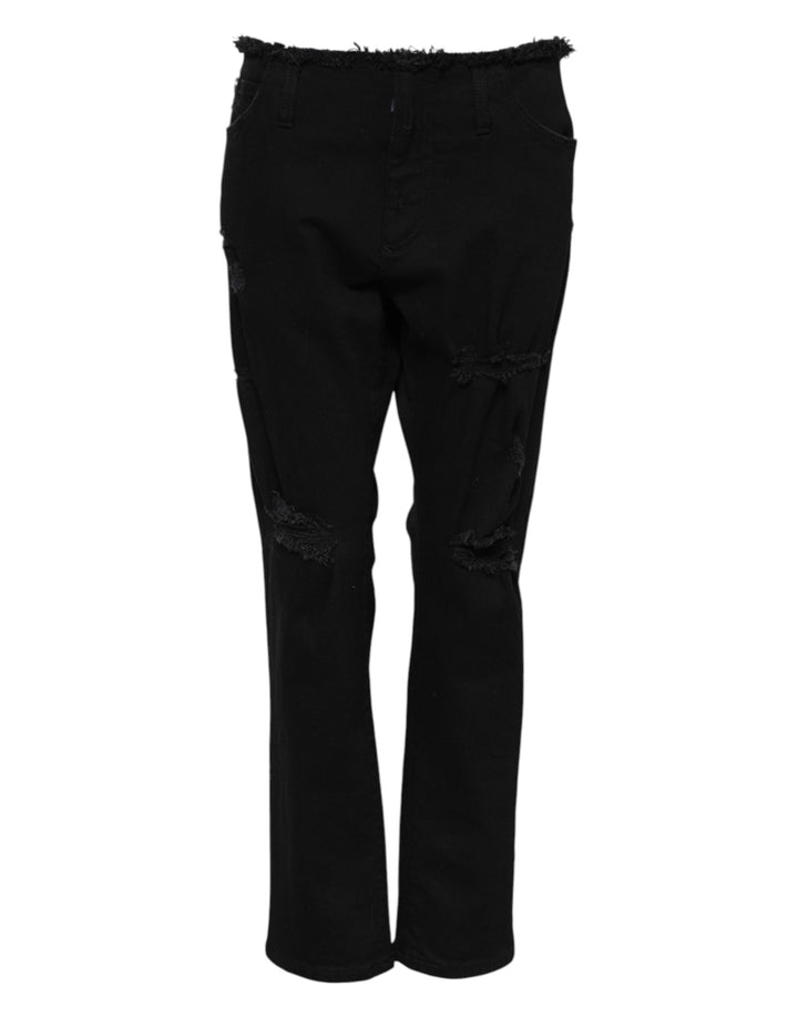 Dolce & Gabbana Vaqueros Acampanados de Algodón Negro de Talle Medio