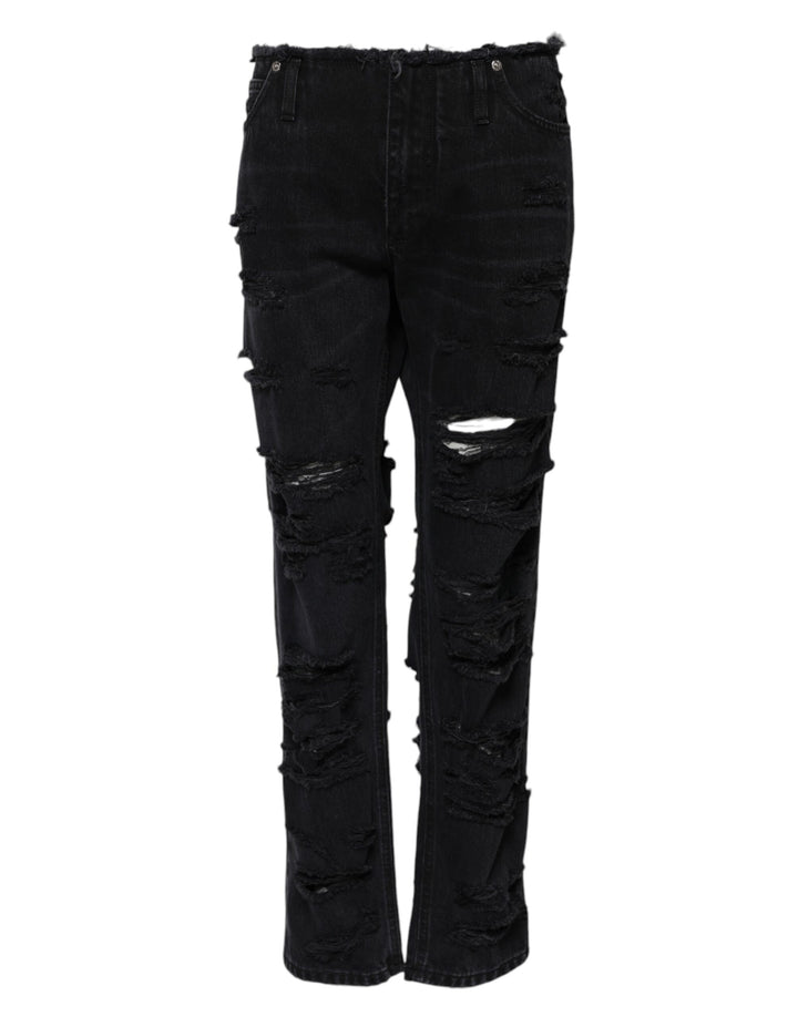 Vaqueros Dolce & Gabbana de algodón negro, rotos, de tiro medio