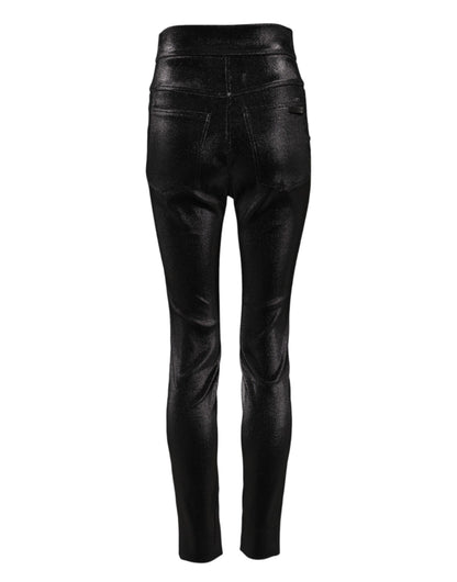 Pantalones ajustados de lúrex elástico de algodón negro de Dolce & Gabbana
