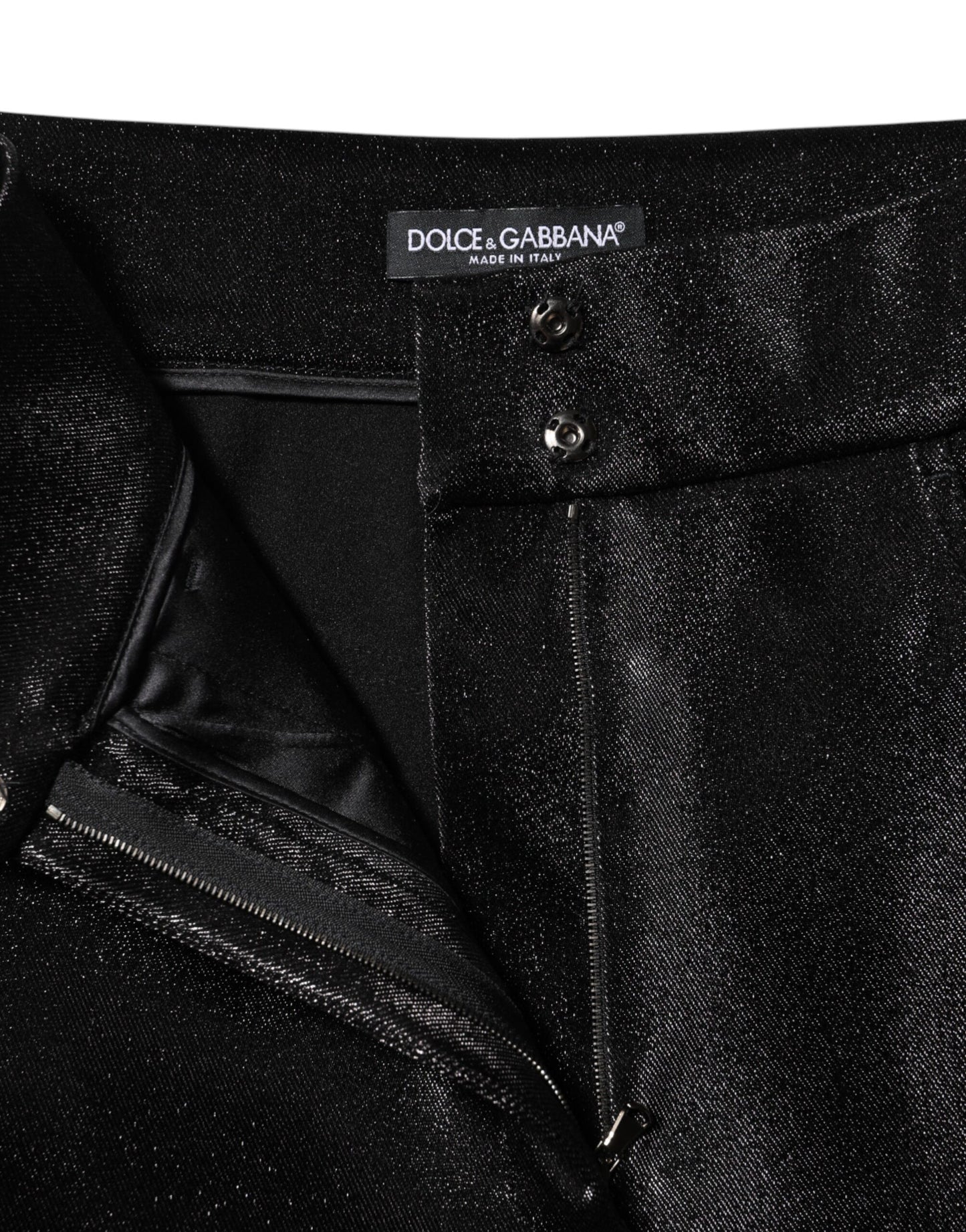 Pantalones ajustados de lúrex elástico de algodón negro de Dolce & Gabbana