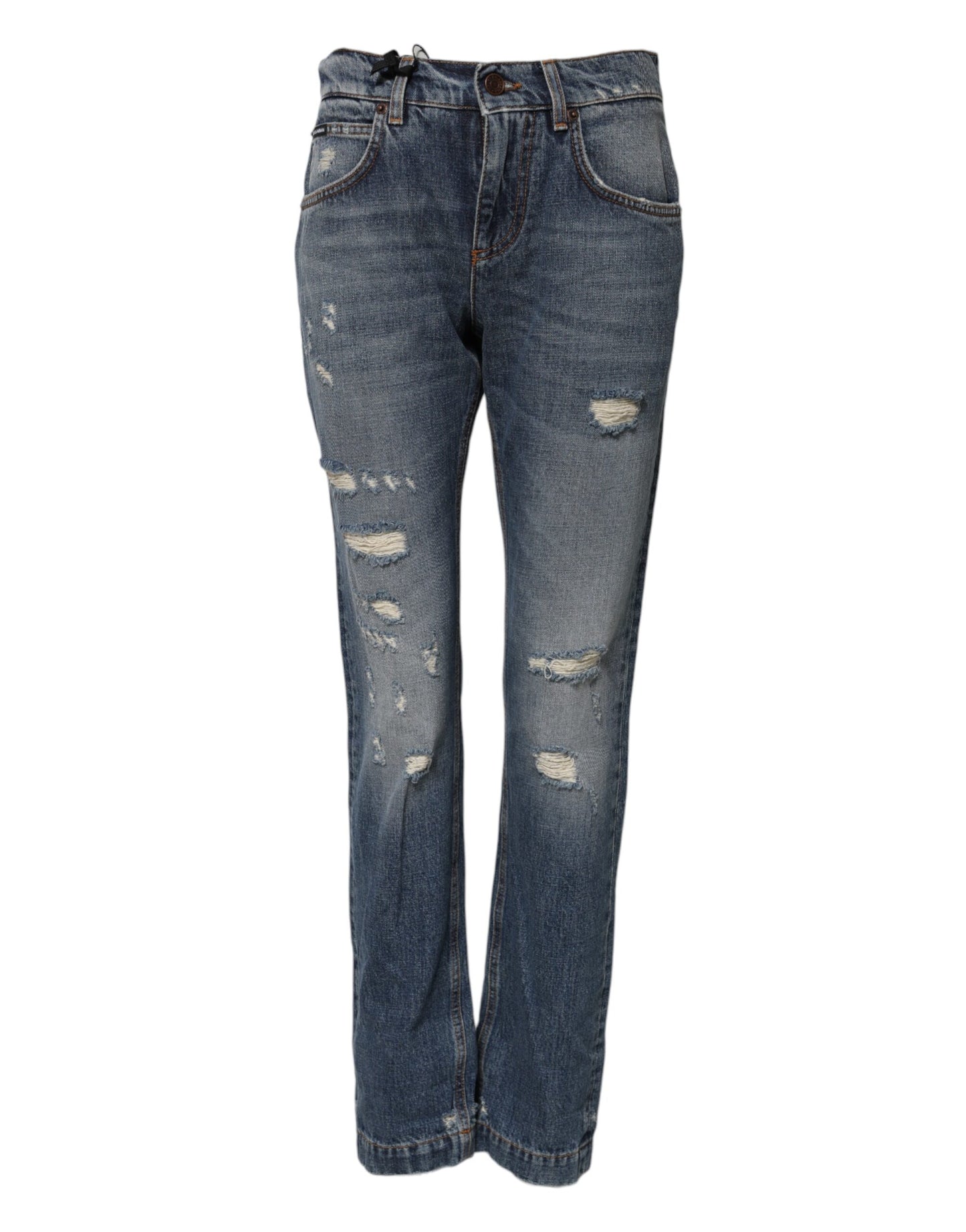 Jean en denim déchiré boyfriend en coton bleu Dolce & Gabbana