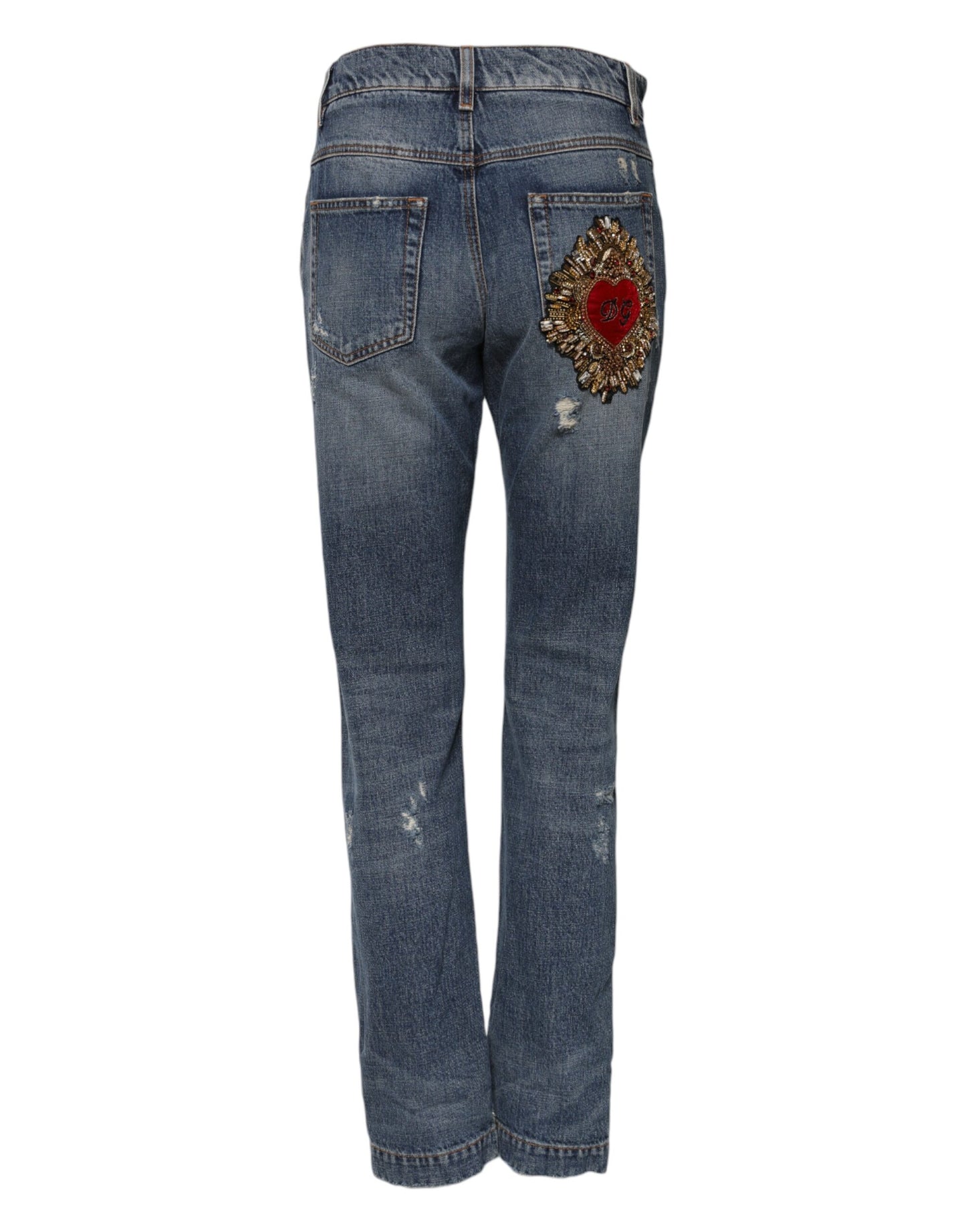 Jean en denim déchiré boyfriend en coton bleu Dolce & Gabbana