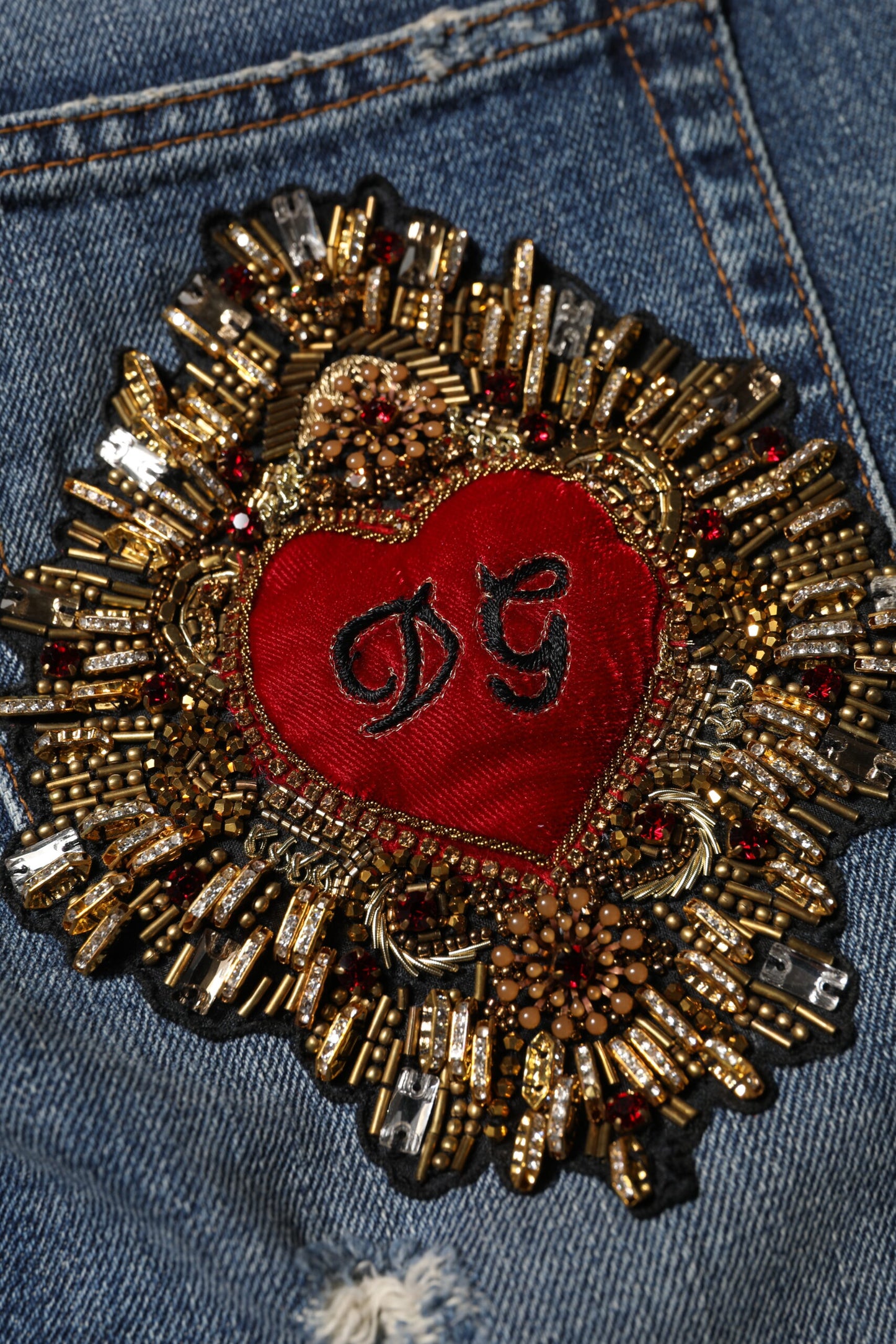 Jean en denim déchiré boyfriend en coton bleu Dolce & Gabbana